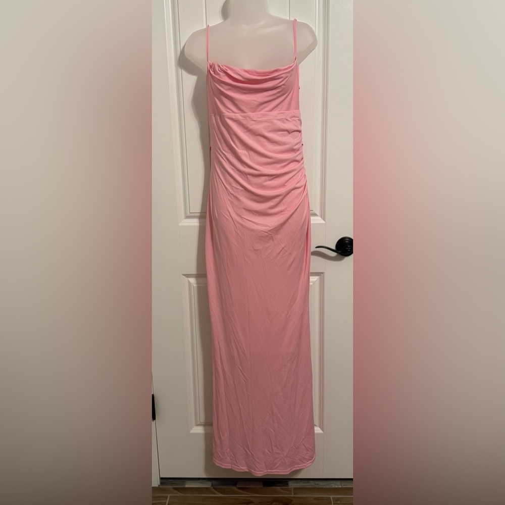 Capuffy women’s Pink Drape Neck Maxi Dress. - Picture 4 of 6
